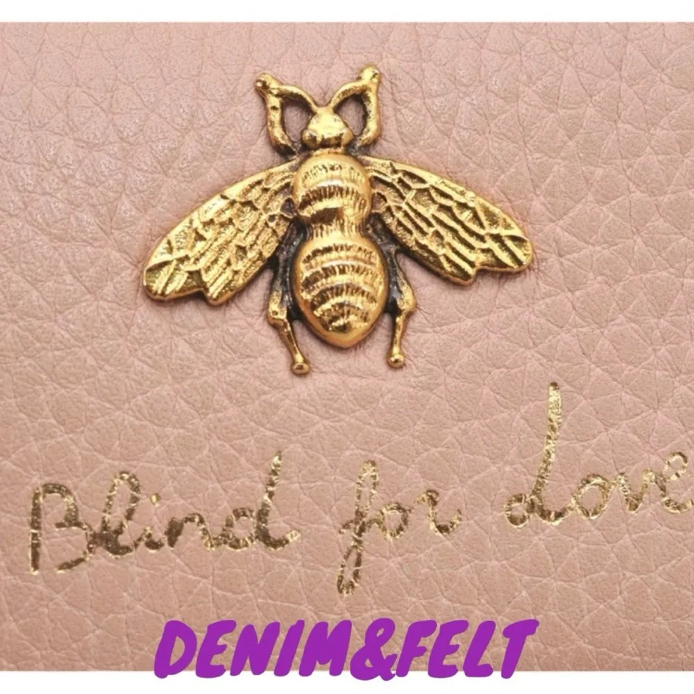 🐝GUCCI Pink Cellarius Calfskin Blind For Love Animalier‎ Zip  Key Case/Pouch